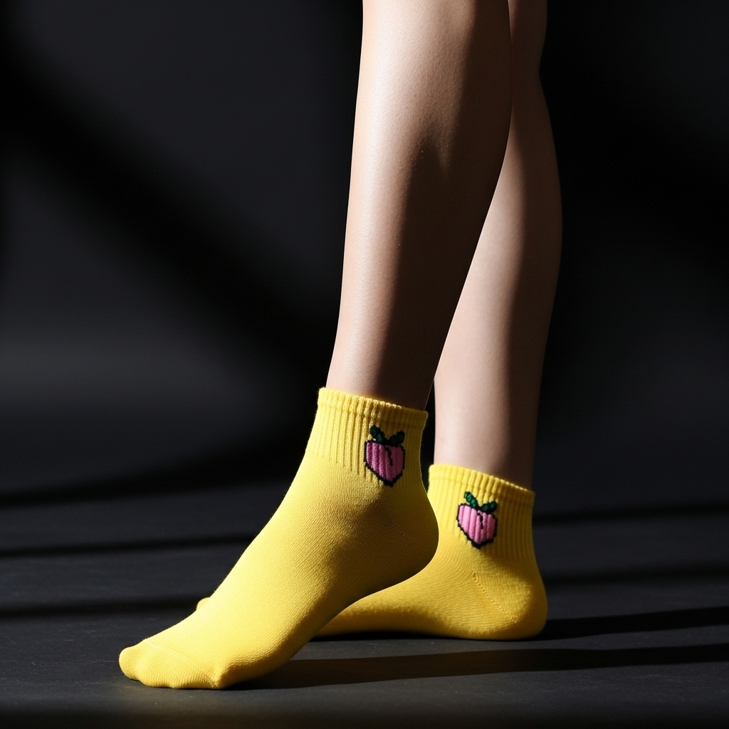 Yellow Peach Ankle Socks – Cute Fruit Design