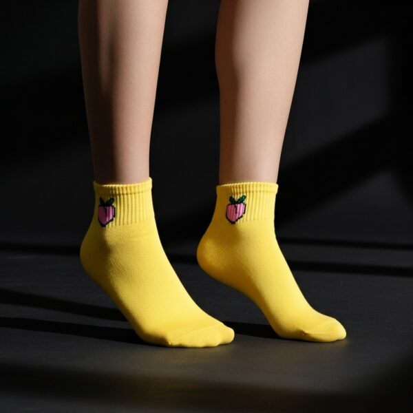 Yellow Peach Ankle Socks – Cute Fruit Design - Image 3