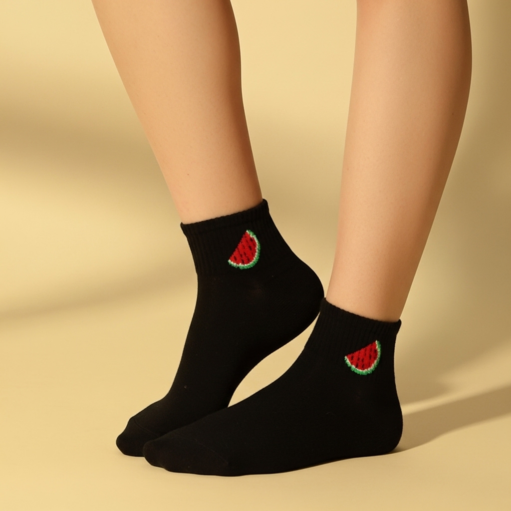 Watermelon Ankle Socks – Black Casual Fun