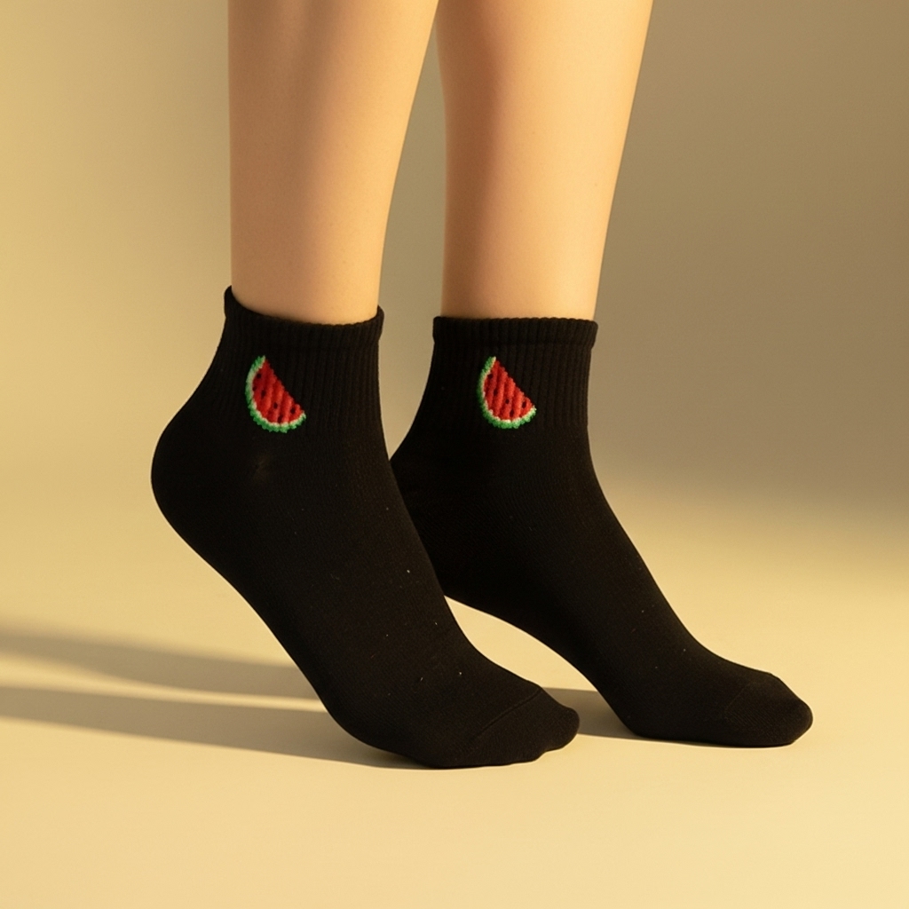 Watermelon Ankle Socks – Black Casual Fun - Image 4