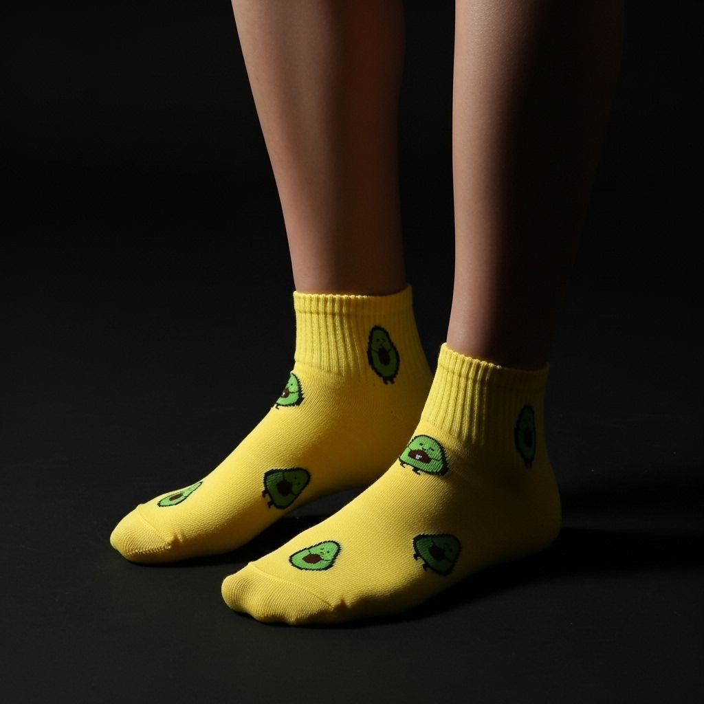 Cute Avocado Ankle Socks – Yellow Fun Fruit Design - Image 3