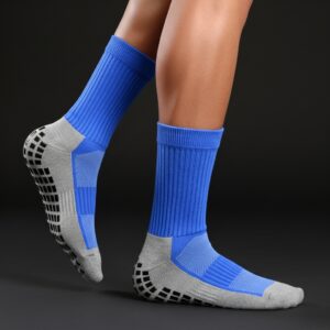 Men & Women’s Anti-Slip Athletic Grip Socks – Blue & Grey Sports Crew Socks