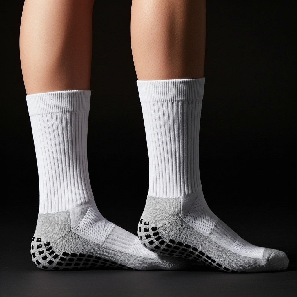 Unisex Anti-Slip Grip Socks – White Sports Crew Socks with Black Traction Pads - Image 3