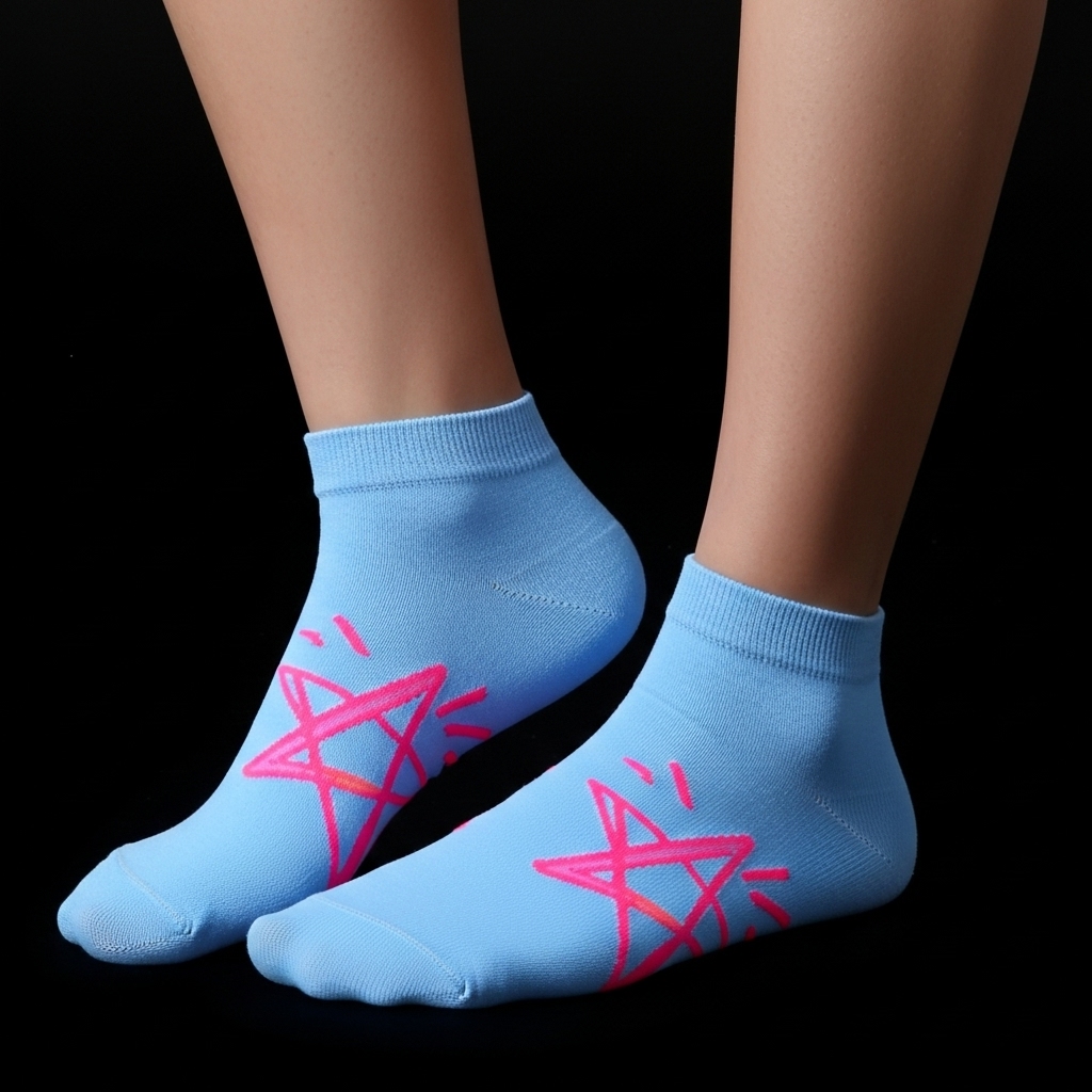 Blue Ankle Socks with Pink Star Design – Soft & Stylish Casual Wear