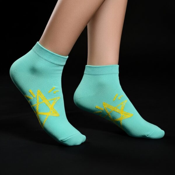 Mint Green Ankle Socks with Yellow Star Design – Soft & Stylish Casual Wear