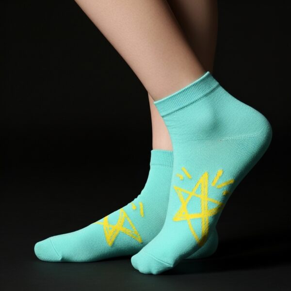 Mint Green Ankle Socks with Yellow Star Design – Soft & Stylish Casual Wear - Image 3