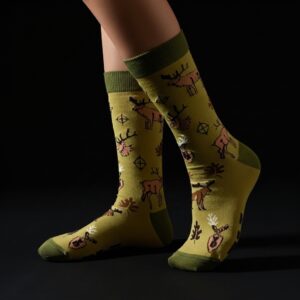 Wildlife Moose Pattern Crew Socks – Nature Inspired Outdoor Design, Unisex
