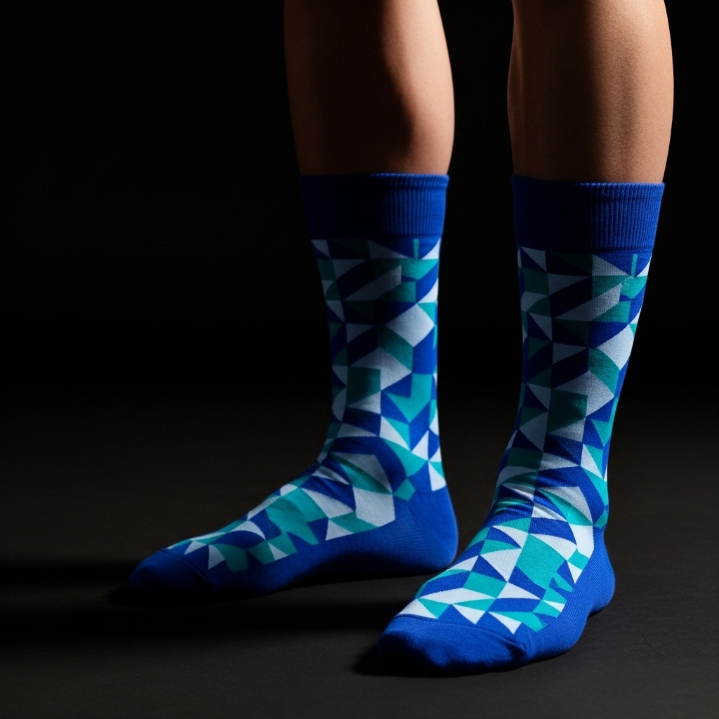 Geometric Pattern Crew Socks – Stylish Blue & Green Design, Unisex