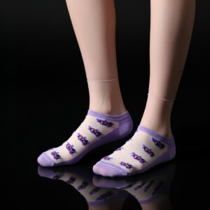 Lavender Sheer Ankle Socks with Floral Embroidery