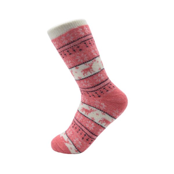 Pink Winter Crew Socks with Nordic Reindeer Pattern – Soft & Cozy - Image 2