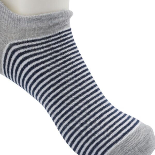 Unisex Low-Cut Ankle Socks – Grey with Navy Blue Stripes - Image 3