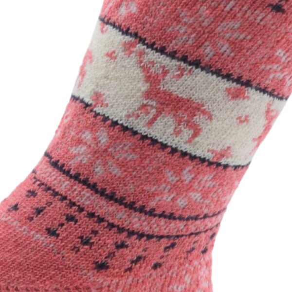 Pink Winter Crew Socks with Nordic Reindeer Pattern – Soft & Cozy - Image 3