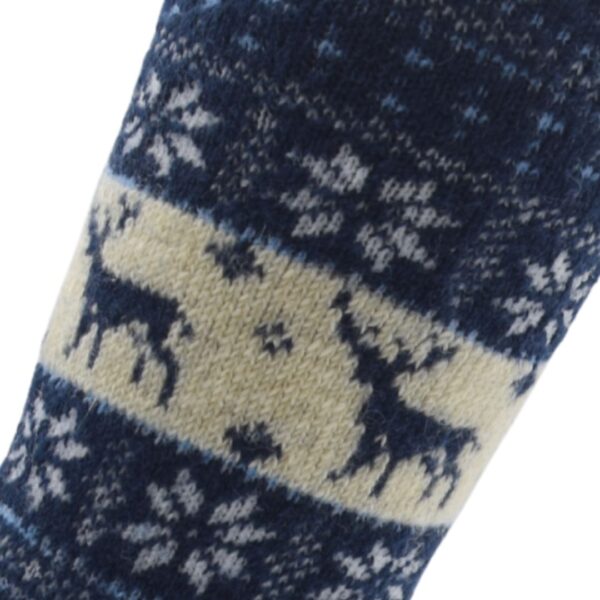 Woolen Winter Socks – Blue & Cream | Cozy Reindeer & Snowflake Design - Image 2