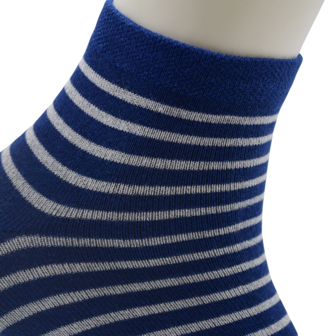 Men’s Ankle-Length Striped Socks – Blue with White Stripes - Image 3