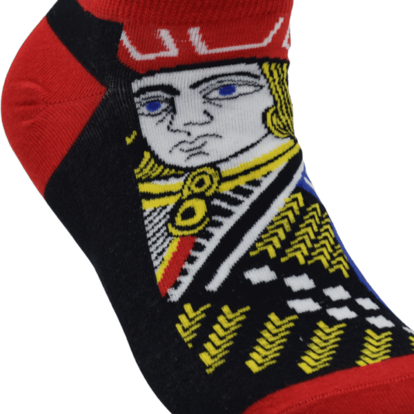 Playing Card Design Ankle Socks – Stylish Black & Red King Print for Men & Women - Image 2