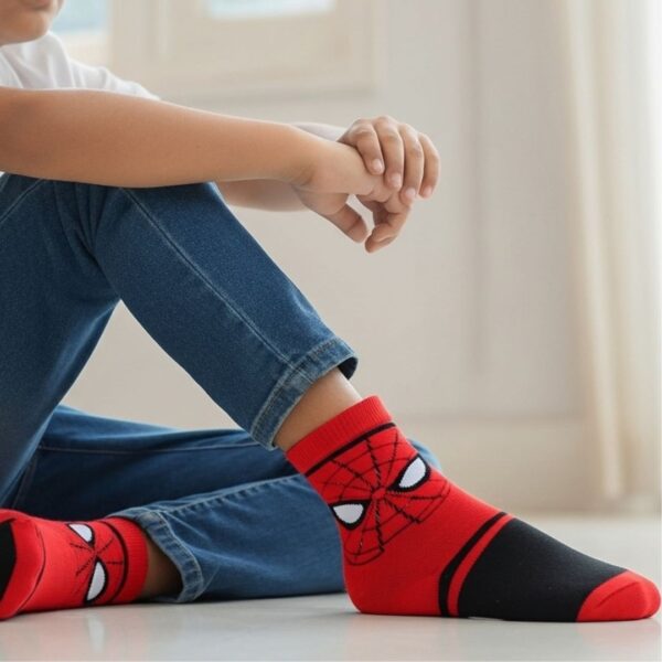 Kids Spiderman Ankle Socks – Superhero Cartoon Design, Soft & Comfortable
