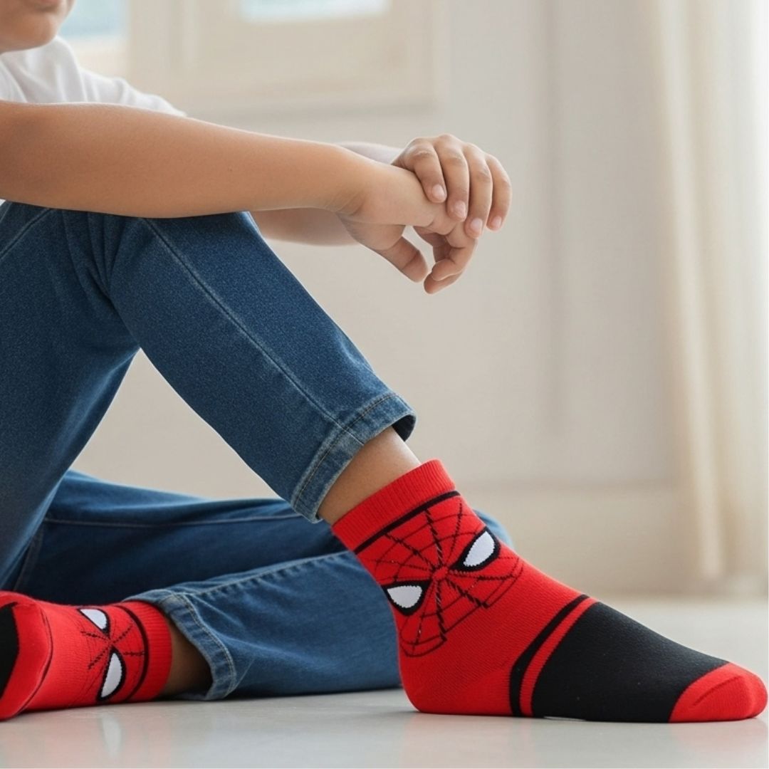 Kids Spiderman Ankle Socks – Superhero Cartoon Design, Soft & Comfortable