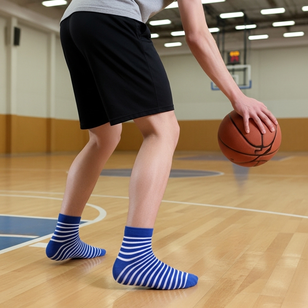 Men’s Ankle-Length Striped Socks – Blue with White Stripes - Image 4