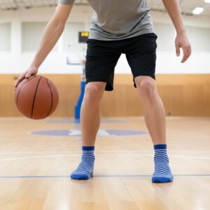 Men’s Ankle-Length Striped Socks – Blue with White Stripes