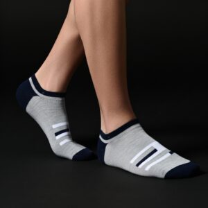 Grey Sporty Low-Cut Socks with Black & White Stripes – Casual Athletic Comfort