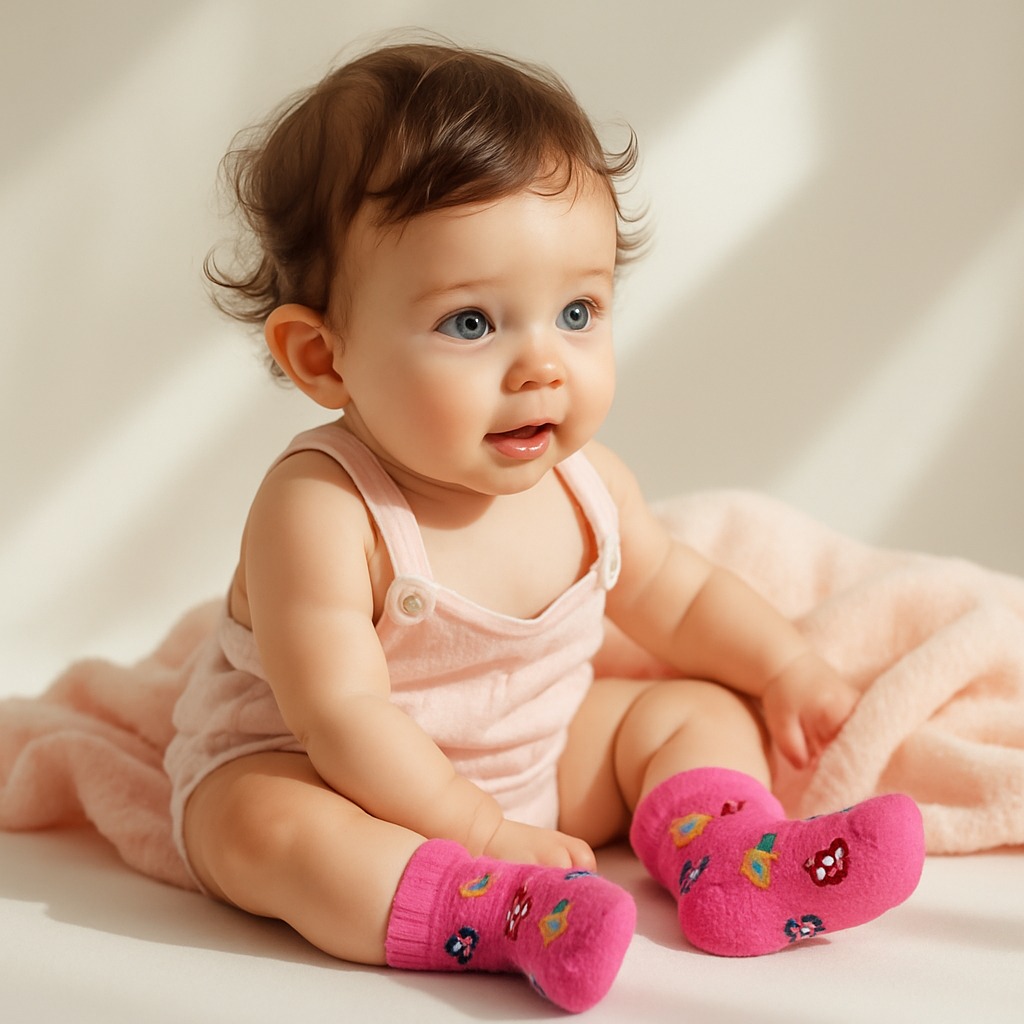 Bright Pink Cartoon Baby Crew Socks – Fun Character Print