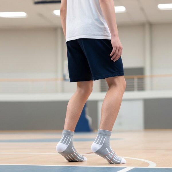 Men’s Ankle-Length Socks – Grey with White & Orange Pattern - Image 2