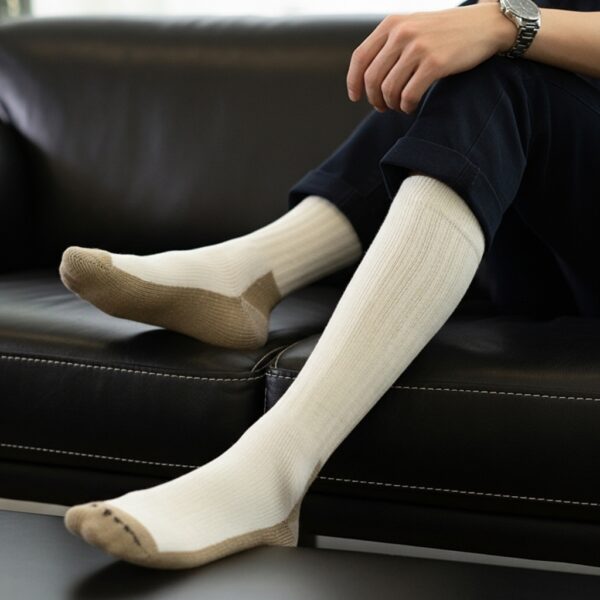 Thermal Wool Blend Knee-High Socks – Beige & Cream - Image 3