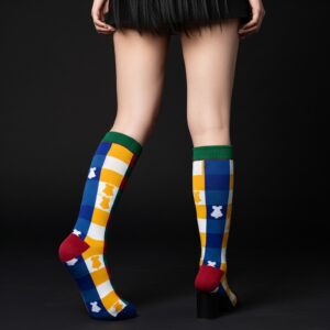 Multicolor Checkered Bunny Print Crew Socks – Unisex Fun Fashion Socks