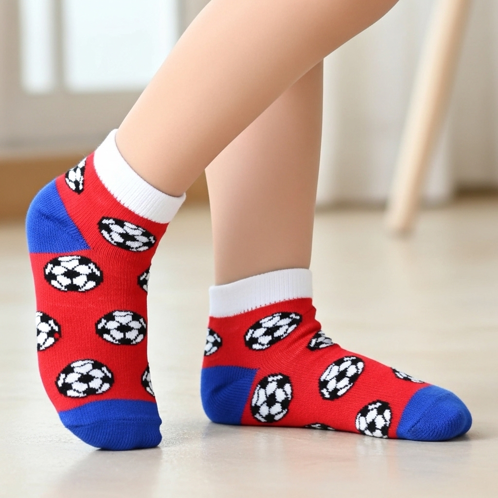 Red Soccer Ball Print Ankle Socks – Fun & Sporty for Kids - Image 3