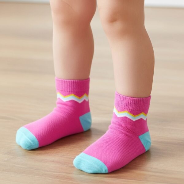 Bright Pink Baby Socks with Colorful Zigzag Design – Soft & Cozy - Image 3
