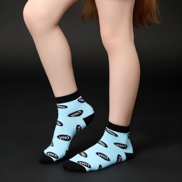 Sky Blue Football Print Ankle Socks – Soft & Stylish - Image 2