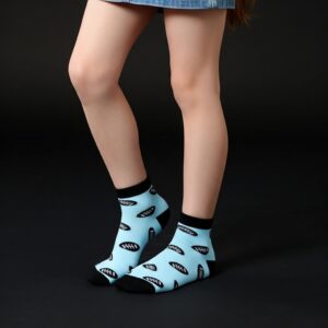 Sky Blue Football Print Ankle Socks – Soft & Stylish