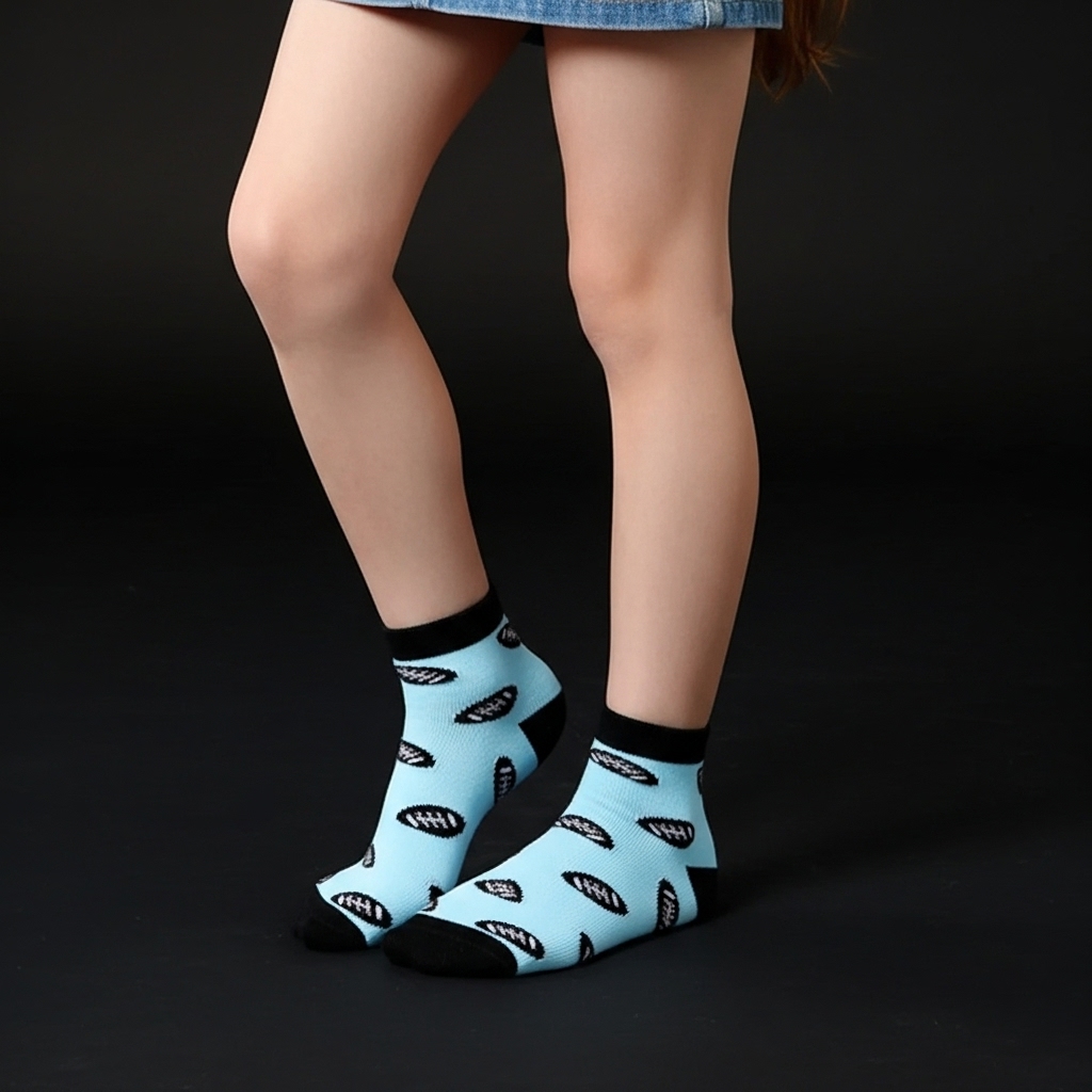 Sky Blue Football Print Ankle Socks – Soft & Stylish