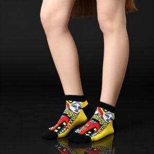 Playing Card Queen Design Ankle Socks – Bold Yellow & Black Unisex Fashion Socks