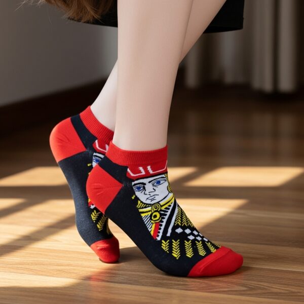 Playing Card Design Ankle Socks – Stylish Black & Red King Print for Men & Women