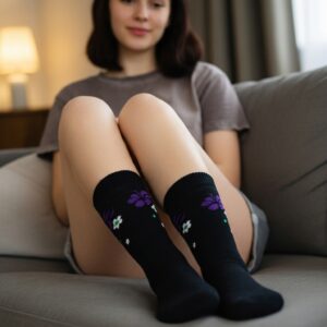 Black Floral Patterned Crew Socks – Soft & Stylish Everyday Wear