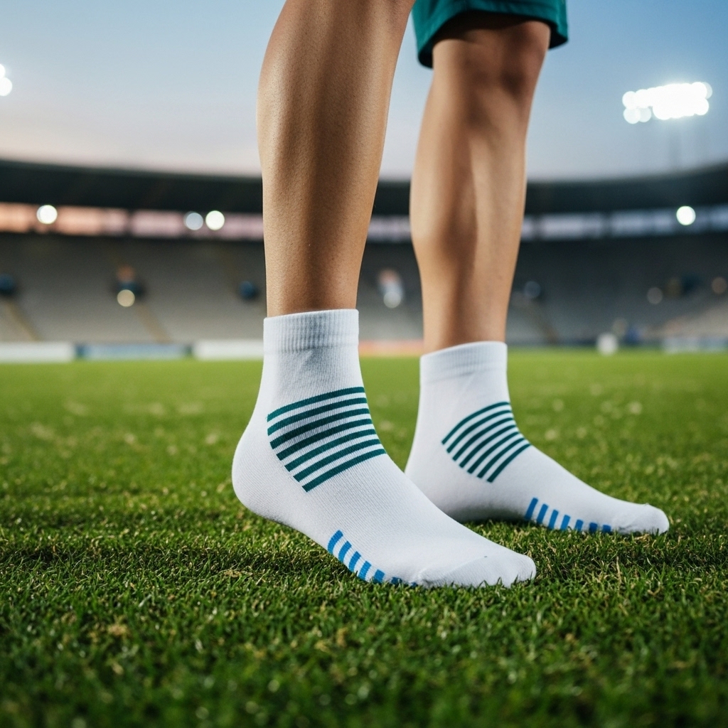 Men’s Ankle Socks – White with Blue & Green Stripes