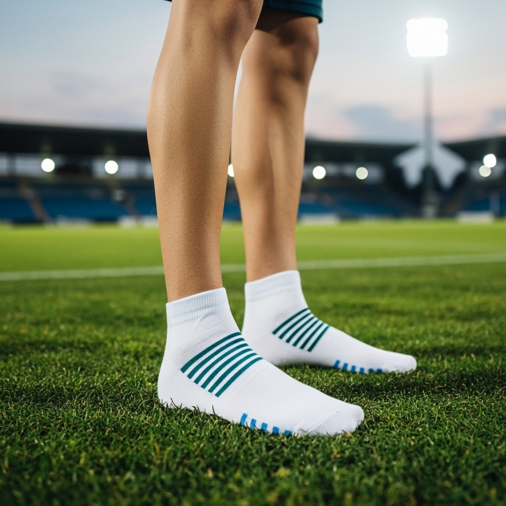 Men’s Ankle Socks – White with Blue & Green Stripes - Image 3