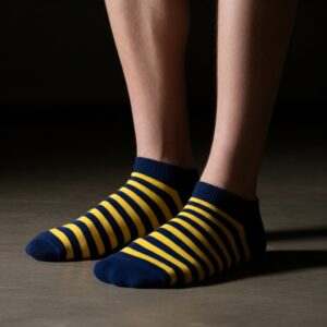 Men’s Striped Ankle Socks – Navy Blue & Yellow