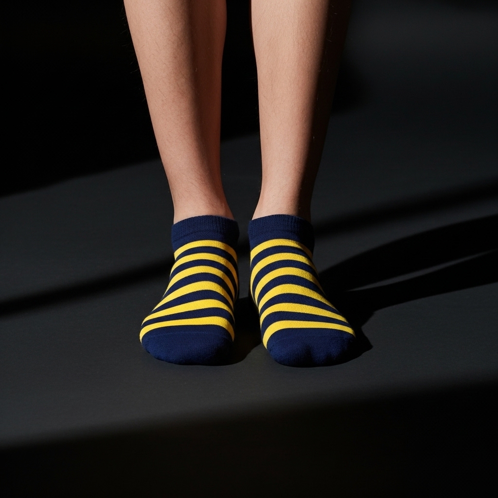 Men’s Striped Ankle Socks – Navy Blue & Yellow - Image 3