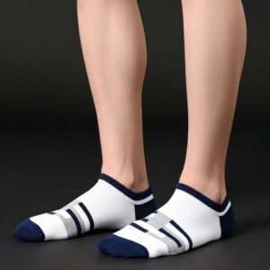 White Sporty Low-Cut Socks with Navy & Grey Stripes – Everyday Comfort