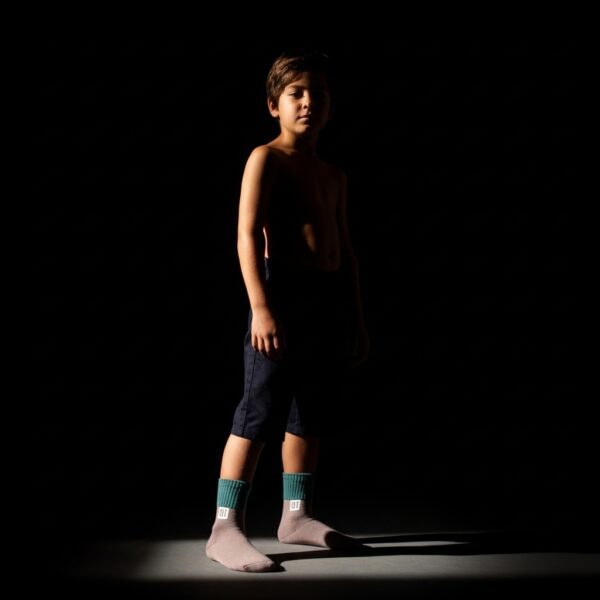 Two-Tone Crew Socks with Contrast Cuff – Brown & Teal - Image 2