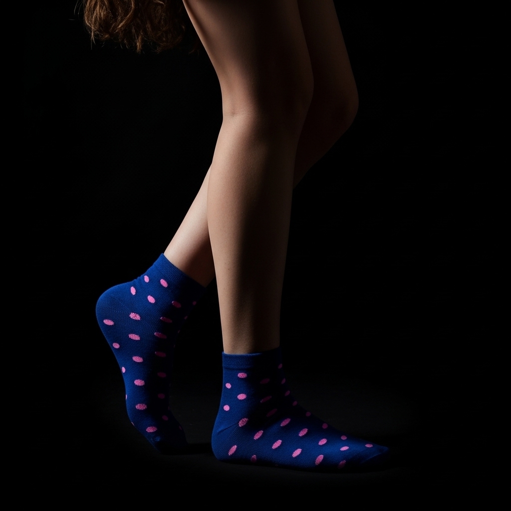 Navy Blue Ankle Socks with Pink Polka Dots – Soft & Stylish Everyday Comfort