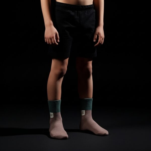 Two-Tone Crew Socks with Contrast Cuff – Brown & Teal - Image 3