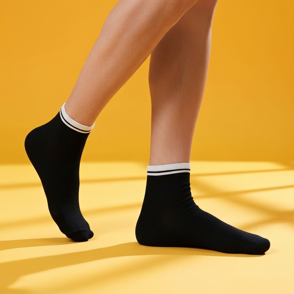 Classic Black Ankle Socks with White Trim
