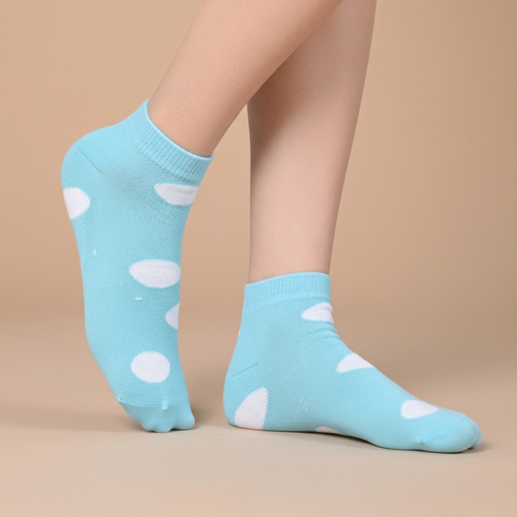 Sky Blue Polka Dot Ankle Socks - Image 4