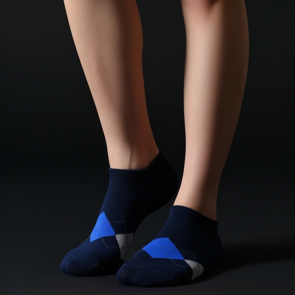 Men’s Low-Cut Ankle Socks – Navy Blue with Argyle Pattern