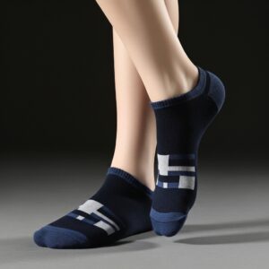 Men’s Low-Cut Casual Ankle Socks – Black & Grey Geometric Pattern