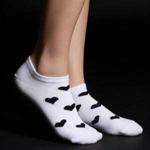 White Ankle Socks with Black Heart Print – Cute, Comfy & Stylish