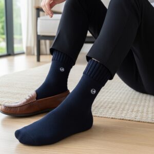 Classic Navy Blue Woolen Crew Socks – Soft, Durable & Everyday Comfort